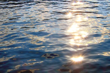 sunset over water, shiny sea surface