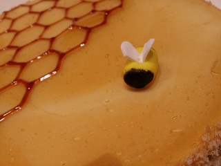 round honey bee  party cake  close  up  sweet party food