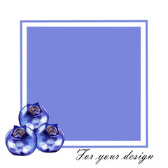 Seamless illustration for your design with blueberry isolated on white background with violet square