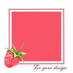 Seamless illustration for your design with raspberry isolated on white background with pink square