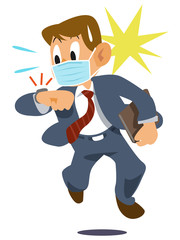 マスクを付けるビジネスマン-遅刻