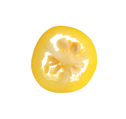 Piece of yellow hot chili pepper isolated on white