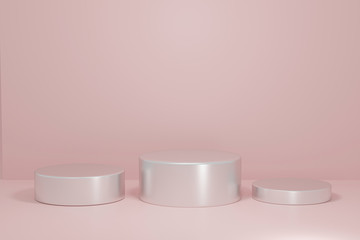 Cylinder podiums pink background. Abstract pedestal scene with geometrical. Scene to show cosmetic products presentation. Mock up design empty space,Showcase,shopfront,display case,3d illustration