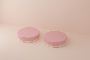 Cylinder podiums pink background. Abstract pedestal scene with geometrical. Scene to show cosmetic products presentation. Mock up design empty space,Showcase,shopfront,display case,3d illustration