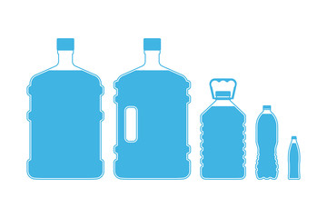 Set of different size plastic drinking water bottles isolated on white background. Vector illustration