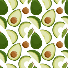 Vector avocado seamless pattern in cartoon style. Bright avocado vegetables isolated on white background.