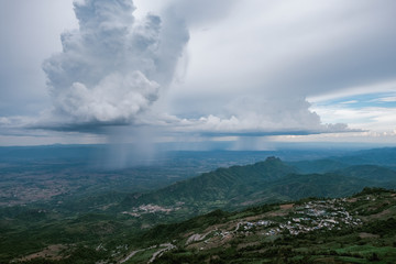 Viewpoint on the mountain overlooking the rainstorm.