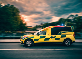 Swedish Ambulance on Emergency Call with Lights and Sirens © Tom