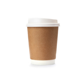 Takeaway paper coffee cup isolated on white
