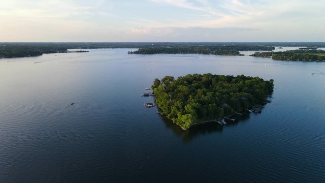 Lonely island in Lake Minnetonka aerial view, summer time lonely island during summer time, amazing landscape