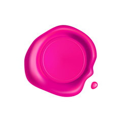 Pink wax seal. Wax seal stamp isolated on white background. Realistic guaranteed pink stamp. Realistic 3d vector illustration