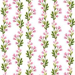 Seamless pattern with flowers painted by watercolor.