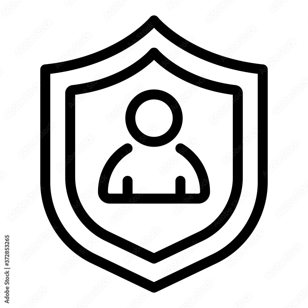 Poster man in shield icon. outline man in shield vector icon for web design isolated on white background