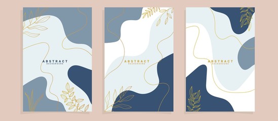 Naklejka premium Main Feed and post creative Vector set. Background template with copy space for text and images design by abstract colored shapes, line arts , Tropical leaves