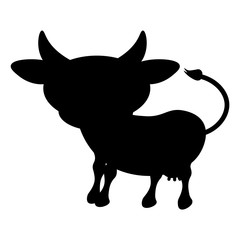 Vector black silhouette of a cow. Illustration on a white background.