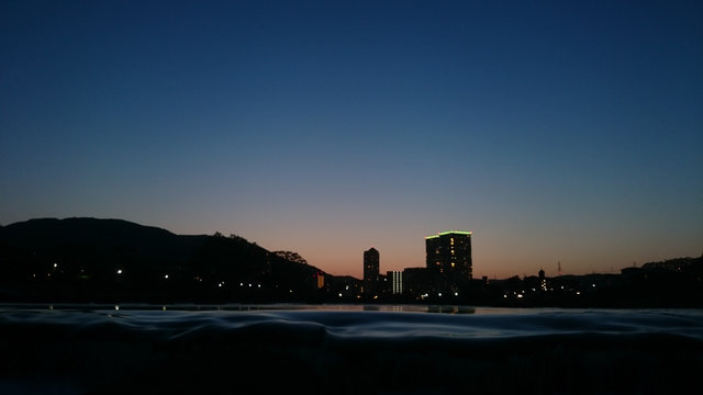 Night River With City Land Scape