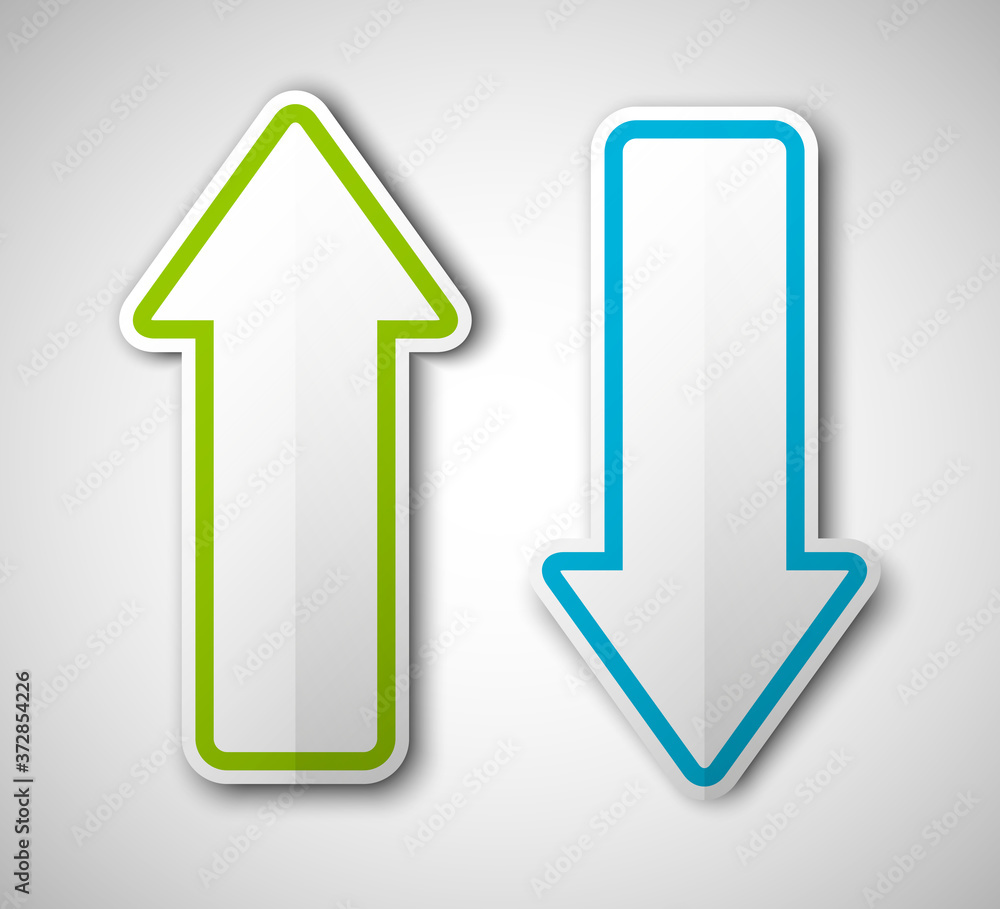 Poster Arrow banners set. Direct shape. 3d Abstract Background. Business infographic presentation diagram. Section compare service. Up and down trend. Paper index. Exact pointer