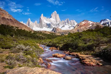 Papier Peint photo Fitz Roy  Beautiful view of Mount Fitz Roy and the glacial river, Patagonia, El Chalten - Argentina