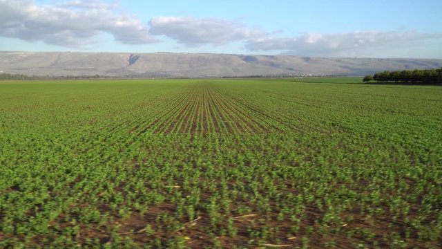 driving shot along a plowed field in the Hulla valley Israel