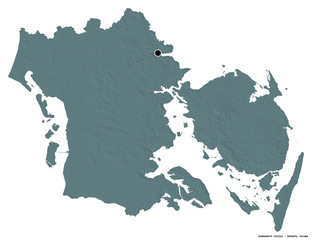Fototapeta premium Syddanmark, region of Denmark, on white. Administrative