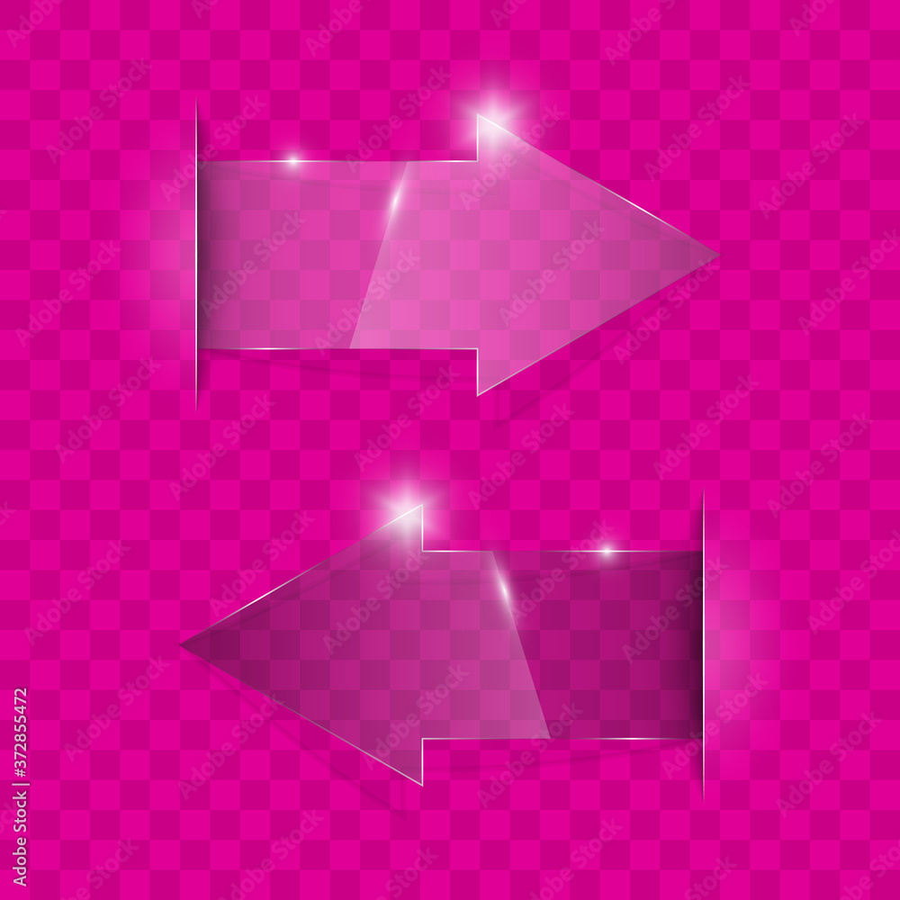 Poster Transparent arrow banners set. Direct glassy shape. Abstract arrows Background. Business infographic presentation diagram. Section compare service. down arrow trend. Paper index. Exact pointer