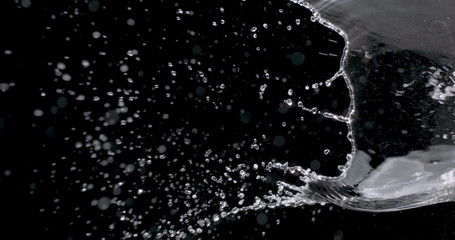 macro shot of water spattering against a black background.