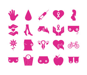 bundle of twenty breast cancer set collection icons