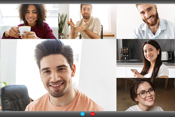 Screenshot image of happy multinational people making online conference call