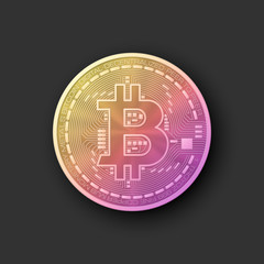 HUD Golden bitcoin. Digital currency money. Technology bitcoin mining worldwide network concept. Web banner golden bitcoin background. Physical bit coin. Cryptocurrency technology gold coins money