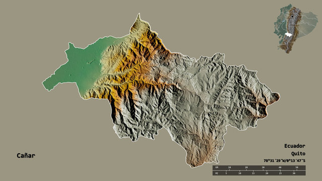 Ca&ntilde;ar, province of Ecuador, zoomed. Relief