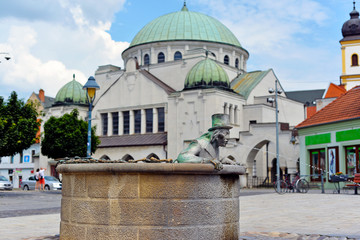 Trencin Synagogue fountain the market in the city