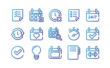 bundle of fifteen calendars set icons