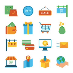 bundle of sixteen shopping set collection icons