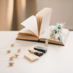 Handmade natural soap on white background. Soap making. Soap bars. Skin care. Natural Organic spa cosmetics products