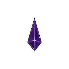 Dark purple sharp crystal gem in diamond shape isolated on white background