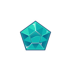 Pentagonal diamond or blue topaz gemstonecartoon vector illustration isolated.