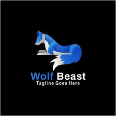 Vector Logo Illustration Wolf Beast Gradient Colorful Style.