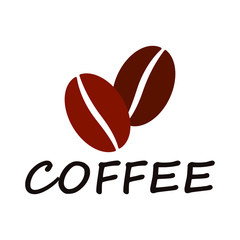 Brown coffee beans on white background, sign for design, vector illustration