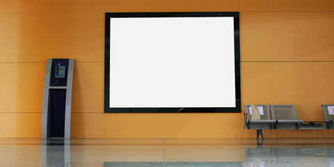 blank white mock up billboard on wall of airport station