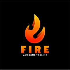 Vector Logo Illustration Fire Gradient Colorful Style.