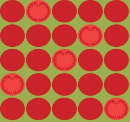 Red tamatos on green background - simple pattern. Print for kitchen textile, fashion fabric, package or wrapping paper. Vector flat illustration
