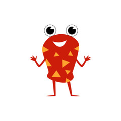 Red childish monster character with big eyes flat vector illustration isolated.