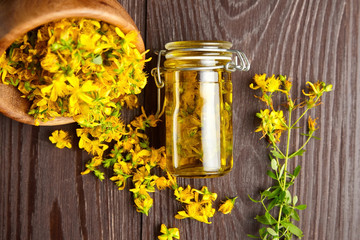 Herbal infusion of Hypericum perforatum or St johns wort flowers