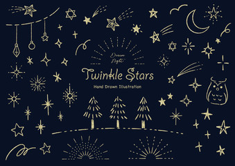 おしゃれな星の手描きイラストセット グリッター