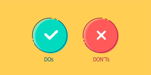 Do and Dont check tick mark and red cross vector isolated icons