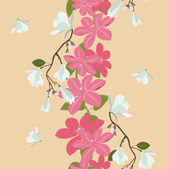 Fototapeta na wymiar Seamless vector illustration with white magnolia flowers and clematis