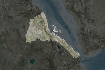 Eritrea borders. Neighbourhood desaturated. Satellite