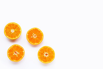 Fototapeta na wymiar Oranges on white background. Copy space