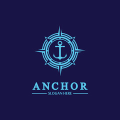 Anchor compass concept icon Logo vector illustration design,Nautical logo template. Flat design style on background.