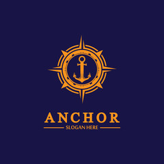 Anchor compass concept icon Logo vector illustration design,Nautical logo template. Flat design style on background.